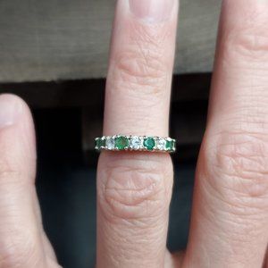 Size 4.75 Sterling Silver Round Emerald And Cubic Zirconia Ring